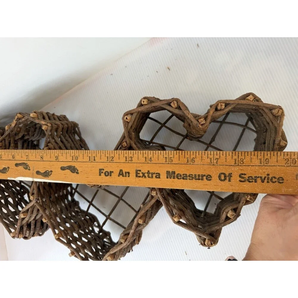 Vintage Grapevine Triple Heart Wall Hanging Basket Wicker Wood Farmhouse Decor